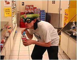 Amazing how the 7-Eleven clerks didn't notice me in my Pickle Hat and Wacky Space Goggles, eh?