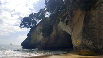 The Cathedral Cove archway at low tide.
