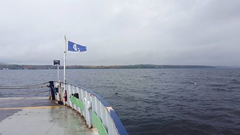 Crossing Lake Champlain on the Essex-Charlotte Ferry.
